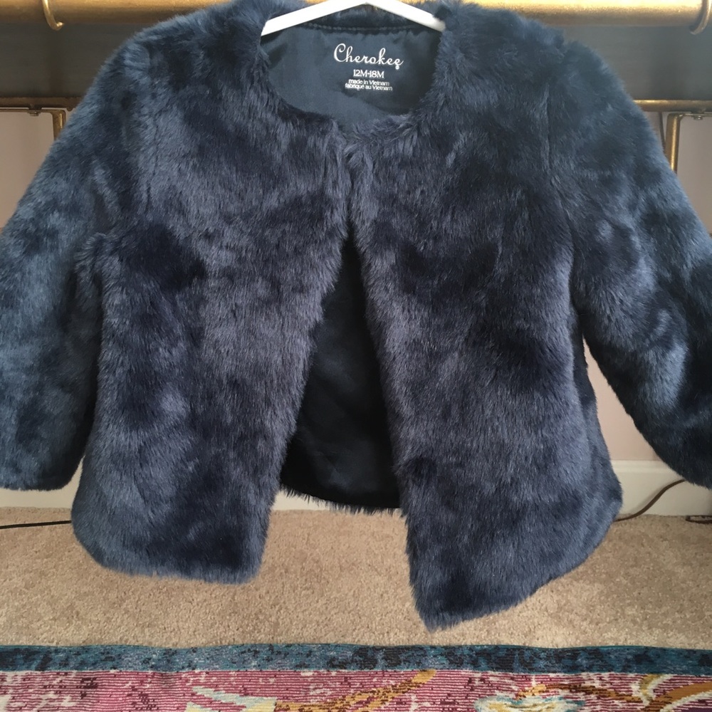 Infant navy fur coat